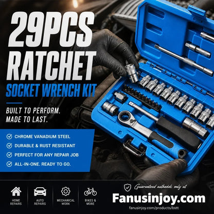 🔧 29-częściowy zestaw kluczy nasadowych – 50% ZNIŻKI! OFERTA LIMITOWANA!💪✨Z grzechotką, różne rozmiary, wykonany z wytrzymałej stali – idealny do napraw samochodowych, majsterkowania i warsztatu. 🛠️