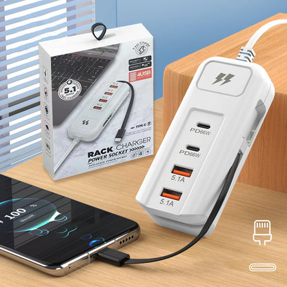 ⚡ 50% RABAT – Wielofunkcyjna szybka ładowarka 2PD + 2USB! 🔌📱 66 W, wbudowany kabel typu C i bezpieczne ładowanie 4 urządzeń jednocześni