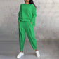 Damski zestaw 2-częściowy: bluzka z długim rękawem i okrągłym dekoltem + spodnie🧥+👖