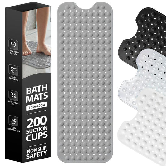 🛁Mata łazienkowa ZENO 100×40 cm | Antypoślizgowa i odporna na pleśń | 200 przyssawek z otworami odpływowymi | Duża, gumowa | Można prać w pralce i trwała 🚿🧼