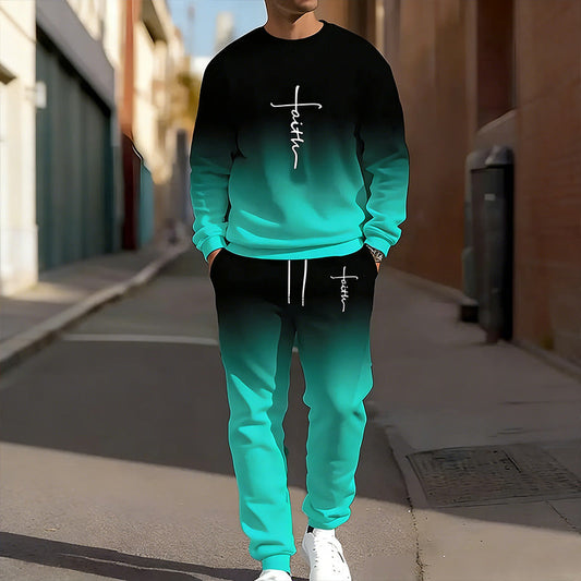 🎁 Nowość -50% 💥 Męski dres z gradientem i okrągłym dekoltem