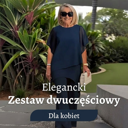 Elegancki szyfonowy zestaw dwuczęściowy（Top + Spodnie）