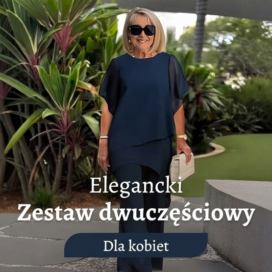 Elegancki szyfonowy zestaw dwuczęściowy（Top + Spodnie）